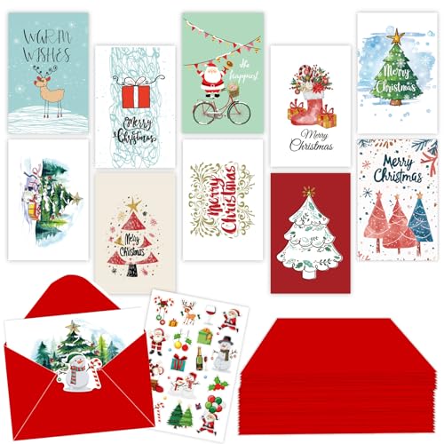 10 Stück Weihnachtskarten Set Klappkarten mit Umschlägen Karte & Sticker Frohe Weihnachten Merry Christmas handgezeichnete Grußkarte Weihnachtspostkarten Tiermotive Geschenk Weihnachtsgrüßekarte von iNelihoo