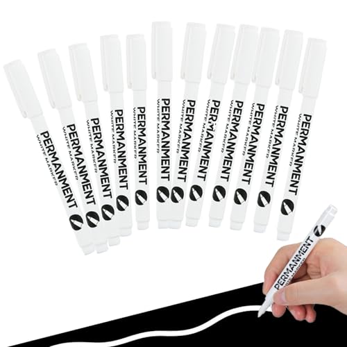 iNelihoo Weißer Stift 12 Stück Permanent Marker Acrylstift Wasserfester Lackstift Weiß Stift 1 mm Acryl Weisser Schnell Trocknender Wasserfeste Permanentmarker für Steine Keramik Glas Holz Metall DYI von iNelihoo