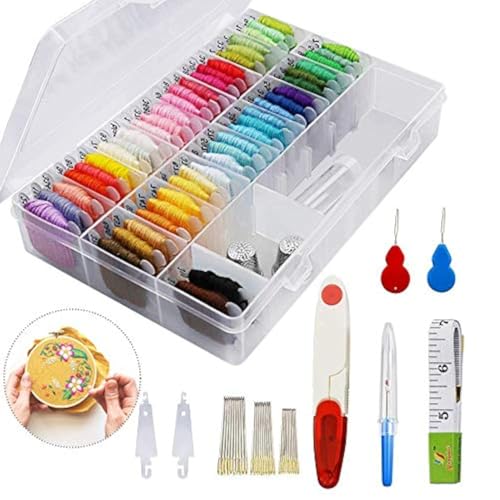 iPobie 50 Farben Stickgarn mit Organizer Aufbewahrungsbox, Stickerei Starter Kit Kreuzstich Werkzeugsatz - 138 Stück von iPobie