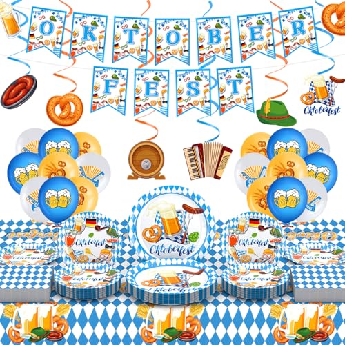 Oktoberfest Deko Set, 90 pcs Bayrische Wiesn Dekoration, Oktoberfest Brieffahne, Münchner Oktoberfest Spiralanhänger, Luftballon Outdoor Münchner Oktoberfest Party Dekoration von iRabey