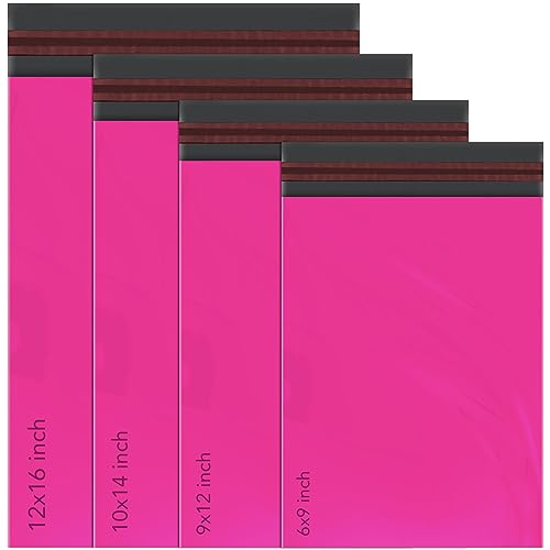 100 gemischte Versandtaschen, selbstklebend, 4 Größen, je 25 Stück pro iSOUL kleine bis große Versandtaschen, Portoverpackung, verschiedene Versandtaschen, Versand, Post, Paket, Hot Pink, 100 Stück von iSOUL