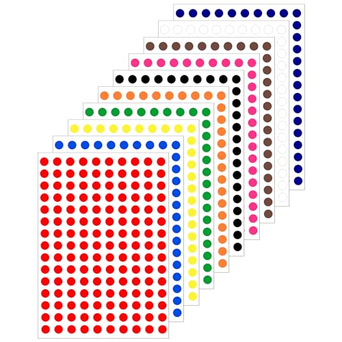 3000 Stück Punktaufkleberetiketten Klebepunkte rund 10mm Markierungspunkte Farbcodierungsaufkleber 20 Blatt bunte Klebepunktetiketten zum Beschriften -10 verschiedene Farben von iSOUL