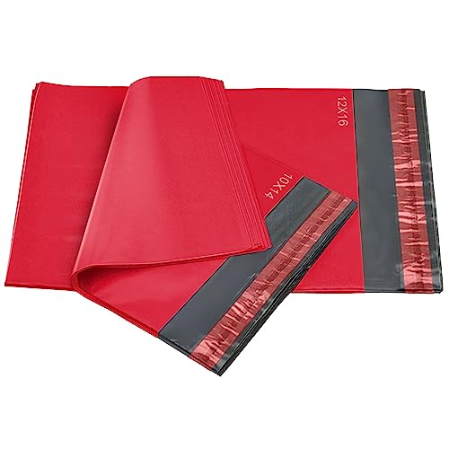 50 gemischte rote Versandtaschen, Poly-Postversandtaschen, selbstklebend, 2 Größen, 25 von jeder iSOUL kleine bis große Versandtaschen, Versandverpackung, verschiedene Versandtaschen von iSOUL