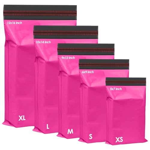 Versandtaschen, selbstklebend, 5 Größen, 25 Stück pro iSOUL extra klein bis groß, verschiedene Farben, 125 Stück, verschiedene Farben in Hot Pink, 125 Stück von iSOUL