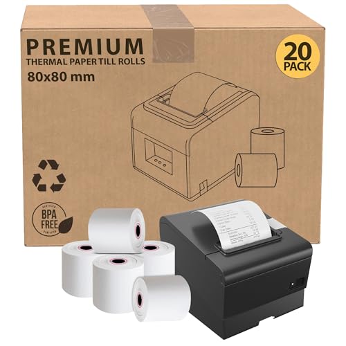 iSOUL Kassenrollen für PDQ-Maschinen, 80 x 80 mm, 20 Stück, Thermo-Belegdrucker-Rollen, Kartenmaschine, Papierrollen für Sam 4S POS-XQ1 Star Micronics TSP100 Serie Bixolon SRP Citizen CT Flex Desktop von iSOUL