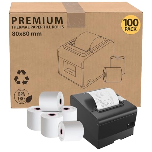 iSOUL Kassenrollen für PDQ-Maschinen, 80 x 80 mm, schmierfrei, 100 Stück, Thermo-Belegdrucker, Papierrollen für Sam 4S POS-XQ1 Star Micronics TSP100 Serie Bixolon SRP Citizen CT Flex Desktop von iSOUL