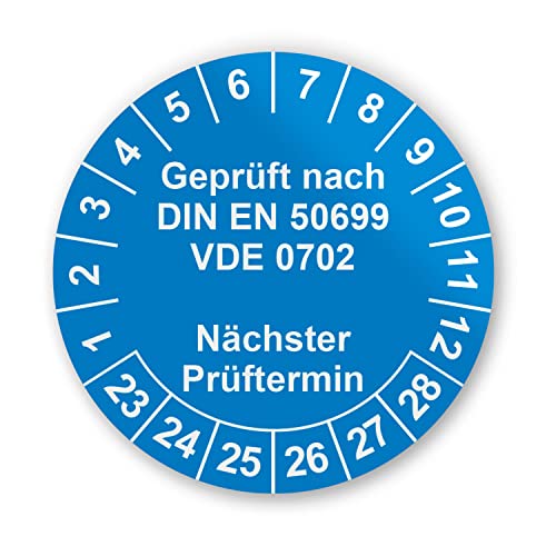 Prüfplaketten VDE Elektroprüfung Aufkleber - Geprüft nach DIN EN 50699 VDE 0702-216 Aufkleber auf 9 Bögen in Blau - Etiketten sind Selbstklebend - hin785 von iSecur