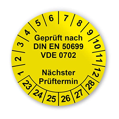 Prüfplaketten VDE Elektroprüfung Aufkleber - Geprüft nach DIN EN 50699 VDE 0702-216 Aufkleber auf 9 Bögen in Gelb - Etiketten sind Selbstklebend - hin784 von iSecur