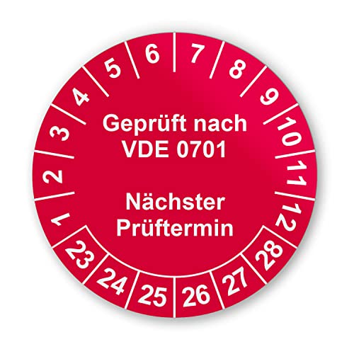 Prüfplaketten VDE Elektroprüfung Aufkleber - Geprüft nach DIN VDE 0701-216 Aufkleber auf 9 Bögen in Rot - Etiketten sind Selbstklebend - hin780 von iSecur