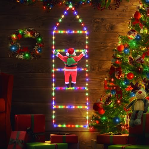 iShabao 1M Leiter Lichterkette mit Weihnachtsmann - 132 LED Weihnachtsbeleuchtung Strombetrieben mit Timer, Speicherfunktion, 8 Modi, für Innen Außen Weihnachtsbaum Weihnachten Deko (Bunt) von iShabao