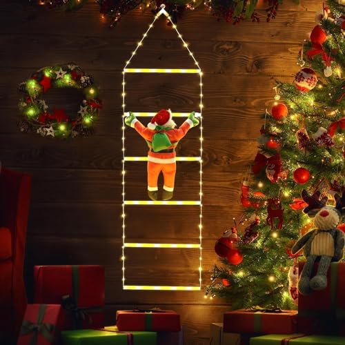 iShabao 1M Leiter Lichterkette mit Weihnachtsmann - 132 LED Weihnachtsbeleuchtung Strombetrieben mit Timer, Speicherfunktion, 8 Modi, für Innen Außen Weihnachtsbaum Weihnachten Deko (Warmweiß) von iShabao