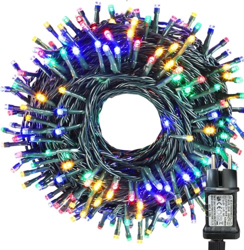 iShabao 20m Lichterkette Weihnachtsbaum, 200 LED Lichterkette Außen Strom Bunt, Wasserdicht Lichterkette Außen Weihnachten mit Timer, Weihnachtsbeleuchtung für Tannenbaum Garten Weihnachtsdeko von iShabao