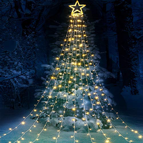 iShabao Christbaumbeleuchtung mit Sterne 317 LED Weihnachtsbeleuchtung Außen, 3M x 9 Girlanden, Lichterkette Eisregen für Weihnachtsbaum, Tannenbaum, Fenster, Garten (Warmweiß) von iShabao