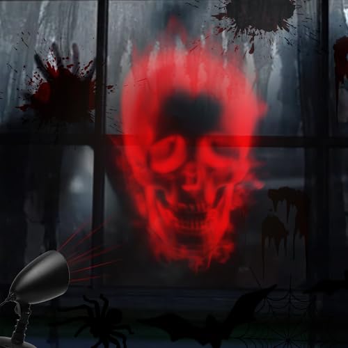 iShabao Halloween Deko Outdoor, 3D Dynamische Halloween Projektor mit Timer, Wasserdicht LED Projektionslampe mit Roter Skelett für Wand Fenster Garten Hof Party Halloween Deko von iShabao