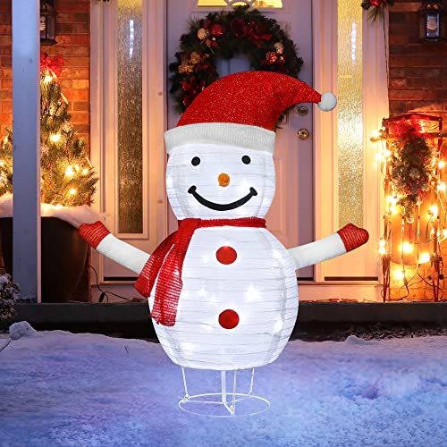 iShabao LED Schneemann 70 cm, Weihnachten deko Figur Schneemann Zusammenfaltbar, Weihnachtsdeko 40 LED Lichterkette Weiße, Weihnachtsbeleuchtung IP44 Wetterfest für Innen und Außen Winterdekoration von iShabao