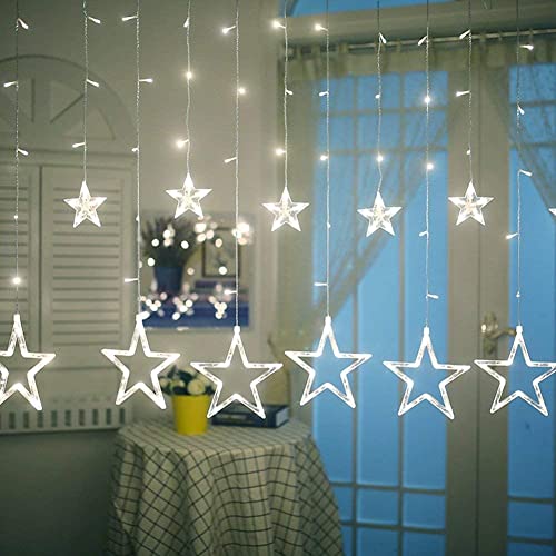 iShabao Lichterkette Sterne Strom 138 LED Weihnachtsbeleuchtung Fenster, 2.4x1m Lichtervorhang Fenster Weihnachten mit 12er Sterne, Lichterkette Innen Sterne mit Timer für Weihnachtsdeko (Weiß) von iShabao