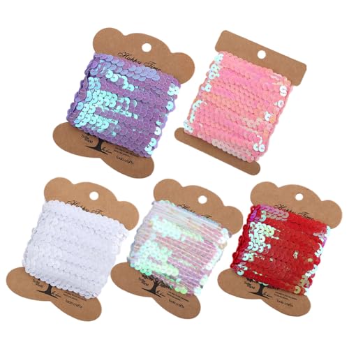 5pcs Paillettenband Bunt, Bunte Paillette Trim Paillettenband Besatz Paillettenrollen Pailletten Kordel Paillettenstreifen Glänzendes Nähen Paillettenband für Nähen Schmuck Machen Basteln von iSpchen