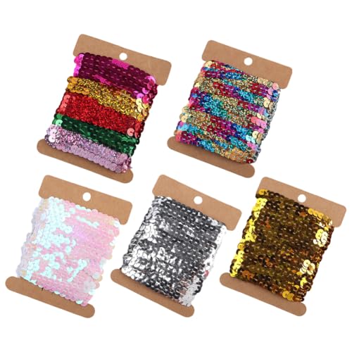 5pcs Paillettenband Bunt, Bunte Paillette Trim Paillettenband Besatz Paillettenrollen Pailletten Kordel Paillettenstreifen Glänzendes Nähen Paillettenband für Nähen Schmuck Machen Basteln von iSpchen