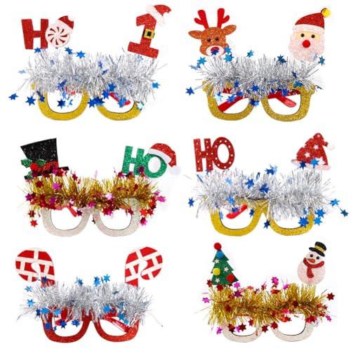 6pcs Weihnachtsbrille, Lustig Weihnachten Brille Kinder Erwachsene Kreative Weihnachten Brille Rahmen Weihnachts Kostüm Deko Weihnachtsgeschenke für Kinder Foto Requisiten Weihnachtsbrillen von iSpchen