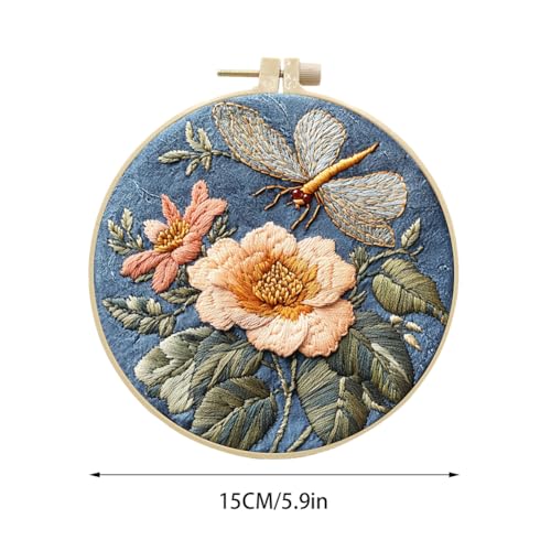 DIY Stickerei Starter Set für Erwachsene, Sticktuch mit Blumenmuster, Kunststoff Stickrahmen, Farbige Fäden und Nadeln, Anleitung, Embroidery Kit für Anfänger Dekorative Stickerei Geschenke von iSpchen