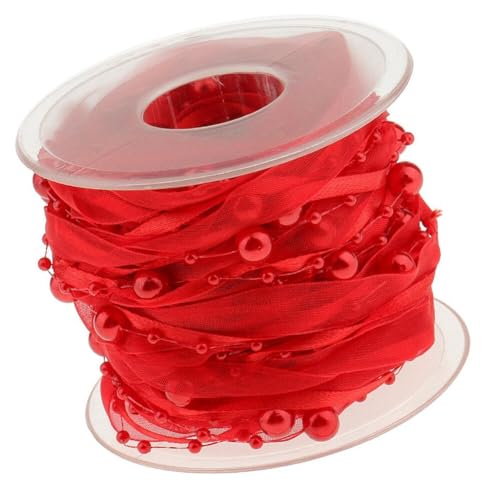 iSpchen 1 Rolle 10 M Bänder Geschenkband Perlenband Zierband Chiffon Band Ringelband Perlengirlande für DIY Handwerk Geschenke Blumenver packungen,Rot von iSpchen