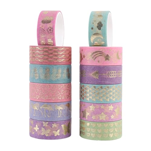 iSpchen 12 Rollen Washi Abdeckband Set Klebebänder Washi Tape Dekorative Masking Tape Folie Gold Masking Klebeband für DIY Craft Scrapbooking Geschenkpapier von iSpchen