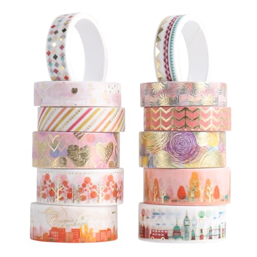 iSpchen 12 Rollen Washi Tape Set buntes Klebebänder Dekorative Masking Tape DIY Papier Tape Vergoldete deko Klebeband Herzförmige Washi Abdeckband zum Basteln, verschönern Bullet Journals von iSpchen