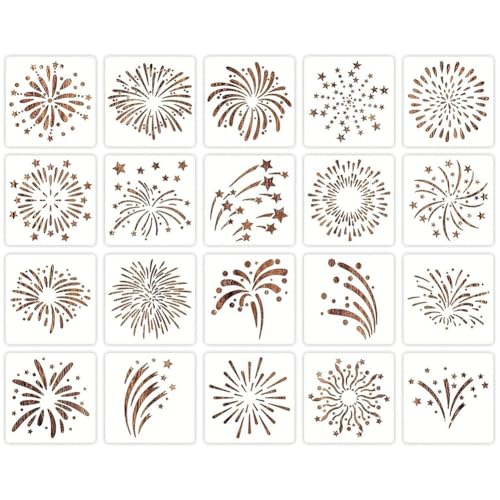 iSpchen 20 Blatt Malerei Schablone Set Feuerwerk Malschablonen 10 x 10 cm hohle Graffiti DIY Zeichenschablonen Schminkschablonen für Urlaubparty Halloween Maskerade von iSpchen