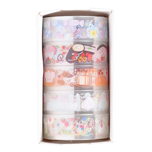 iSpchen 5 Rollen Washi Abdeckband-Set Dekoband Masking Tape buntes Klebebänder Transparentes Dessert Papier Tape PET Dekorationsband für DIY Handwerk Bullet Journals Planer von iSpchen