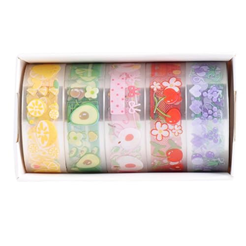 iSpchen 5 Rollen Washi Tape Set Niedliche Klebebänder Dekoband Masking Tape Washi Abdeckband Transparentes Obst Klebeband schneidbare PET Band zum Basteln, verschönern Bullet Journals von iSpchen