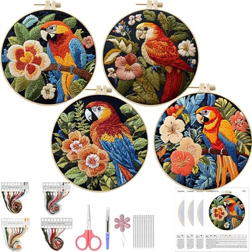 iSpchen Anfänger Stickerei Set, Handmade Embroidery Starter Kit Mit Schnittmuster und Beschreibung Blumenmuster Tier Pflanzen Kreuzstich-Kit Starter Tools Kit für DIY Kunst Handwerk Nähen von iSpchen