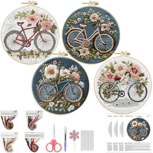 iSpchen Anfänger Stickerei Set, Handmade Embroidery Starter Kit Mit Schnittmuster und Beschreibung Blumenmuster Tier Pflanzen Kreuzstich-Kit Starter Tools Kit für DIY Kunst Handwerk Nähen von iSpchen