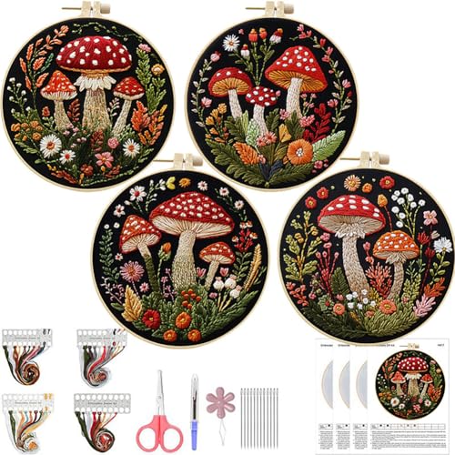 iSpchen Anfänger Stickerei Set, Handmade Embroidery Starter Kit Mit Schnittmuster und Beschreibung Blumenmuster Tier Pflanzen Kreuzstich-Kit Starter Tools Kit für DIY Kunst Handwerk Nähen von iSpchen