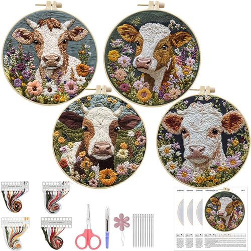 iSpchen Anfänger Stickerei Set, Handmade Embroidery Starter Kit Mit Schnittmuster und Beschreibung Blumenmuster Tier Pflanzen Kreuzstich-Kit Starter Tools Kit für DIY Kunst Handwerk Nähen von iSpchen