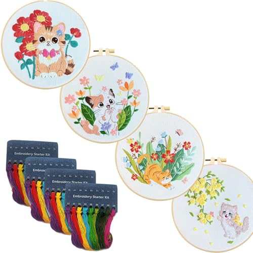 iSpchen Anfänger Stickerei Set, Stickerei Set Anfänger Kreuzstich Set Embroidery, Diy Erwachsene Anfänger Sticksets mit Blumenmuster Pflanzen Muster Und Anleitung für Diy Kunst Handwerk Nähen von iSpchen