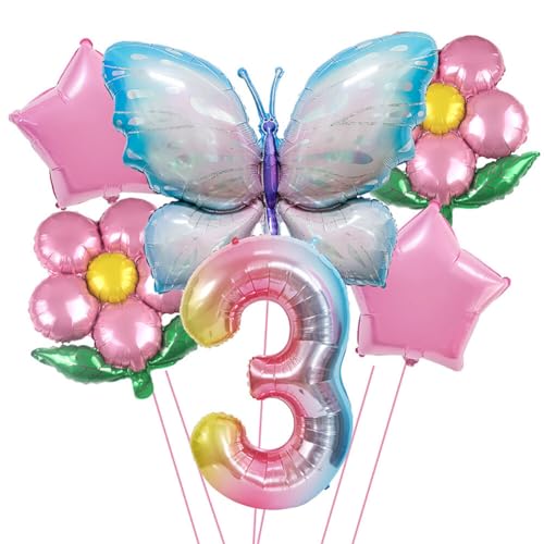 iSpchen Ballon Geburtstag Deko Bunte Luftballons mit Flügelzahlen Buntes Schmetterlingsflügel-Geburtstagsballon-Set für Mädchen Valentinstag Party Dekoration,#03 von iSpchen