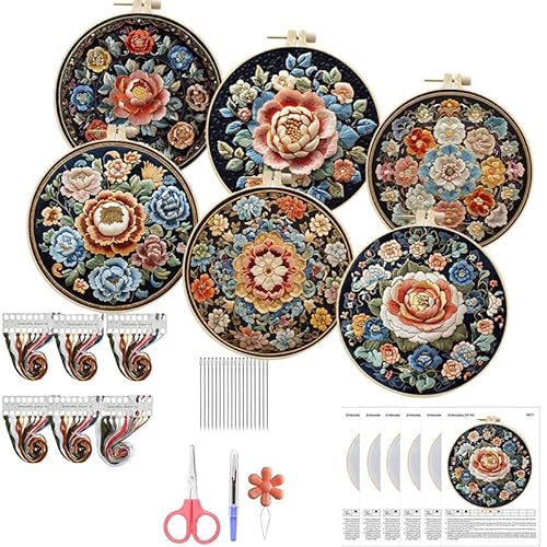 iSpchen Stickerei Anfänger Kit, Kreuzstich Set Stickerei Tuch mit Pflanzen Blumenmuster Anfänger Diy Stickerei Material Set DIY Sticktuch Handstickset Stickerei Praxis Zubehör für DIY Kunst Handwerk von iSpchen