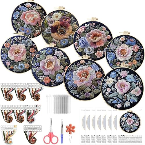 iSpchen Stickerei Anfänger Kit, Kreuzstich Set Stickerei Tuch mit Pflanzen Blumenmuster Anfänger Diy Stickerei Material Set DIY Sticktuch Handstickset Stickerei Praxis Zubehör für DIY Kunst Handwerk von iSpchen