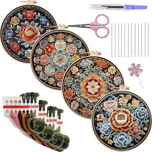 iSpchen Stickerei Anfänger Kit, Kreuzstich Set Stickerei Tuch mit Pflanzen Blumenmuster Anfänger Diy Stickerei Material Set DIY Sticktuch Handstickset Stickerei Praxis Zubehör für DIY Kunst Handwerk von iSpchen