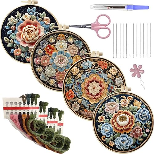 iSpchen Stickerei Anfänger Kit, Kreuzstich Set Stickerei Tuch mit Pflanzen Blumenmuster Anfänger Diy Stickerei Material Set DIY Sticktuch Handstickset Stickerei Praxis Zubehör für DIY Kunst Handwerk von iSpchen