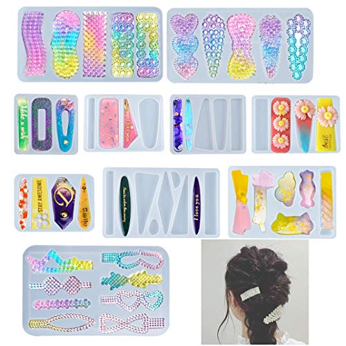 iSuperb 10 Stück Haarspange Epoxidharz Silikonform Resin Schmuck Formen Set DIY Perle Haarnadel Gussform für Mädchen Frauen Haarspangen, Anhänger, Schlüsselbund (10 Stück Harzformen) von iSuperb