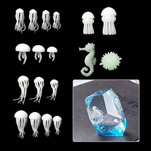 iSuperb 18 Stück 3D Mini Quallen Harz Füllstoff Epoxidharz Formen Resin Mold Hippocampus Kugelfisch Modellierung Schmuckherstellung Liefert DIY Handwerk (Weiß) von iSuperb