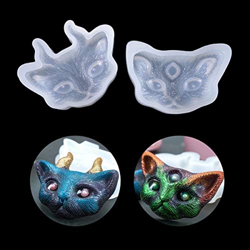 iSuperb 2 Stücke Katze Kopf Silikonform Epoxidharz Teufel Resin Mold für DIY Handwerk Schmuck Halskette Anhänger Dekoration (Dämonenkatze Schimmel) von iSuperb