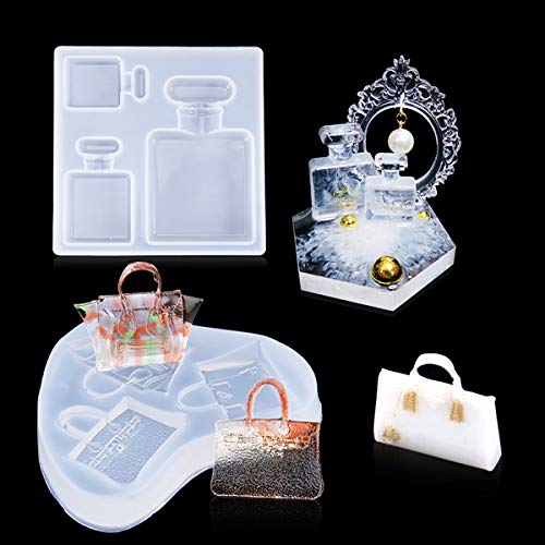 iSuperb 2pcs Frauenhandtasche Harz Schimmel Silikonform Epoxidharz Parfum Flaschenform Gießformen Bottle Resin Molds für Schmuckherstellung Heimdekoration (Flaschen+Taschen) von iSuperb