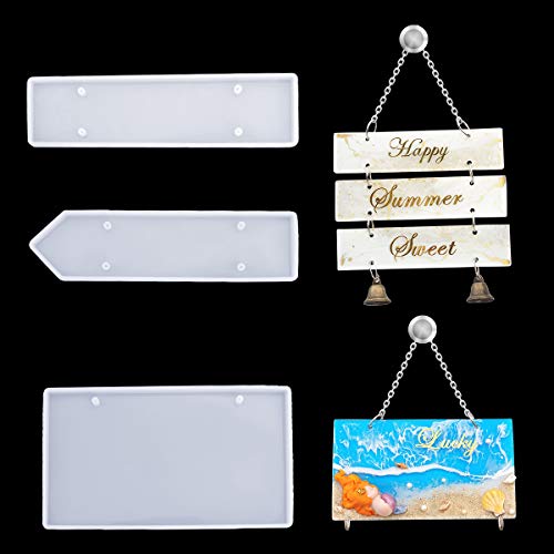 iSuperb 3pcs Harz Schimmel Silikonform Rechteck Tür Hängende Dekoration Epoxidharz Türplattenkunst Gießformen Resin Molds für Hausnummer, Willkommensanhänger, Straßenschild (Rechteck) von iSuperb