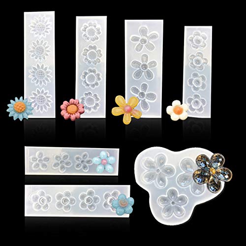 iSuperb 7 Stück Blütenharz Schimmel Silikonform Epoxidharz Formen Sonnenblume Schmuck Gießformen Flower Resin Mold für Anhänger, Halskette, Ohrringe, Schmuckherstellung (7pcs Blumenform) von iSuperb