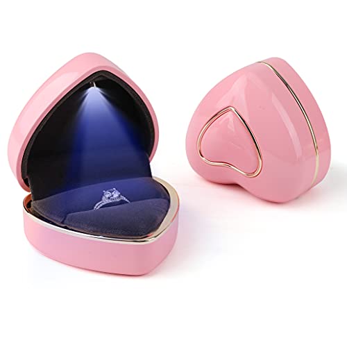 iSuperb LED Ringe Box Schmuckschatulle Ohrringe Ring Geschenkbox Verlobung Ehering Boxen Schmuck Display Verpackung Organizer Ringbox mit Lichtern Jewelry Gift Box for Ring (Rosa) von iSuperb