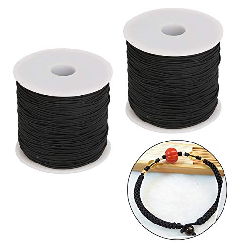 iSuperb Schmuckfaden 1mm Elastische Schnur Beading Cord 2 Rollen Stretch Beads Thread Perlenschnur Stretchy Elastische Schnur für Perlenschmuck Armbänder Bördelnde (Schwarz) von iSuperb