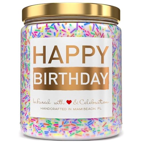 Geburtstagsgeschenk für Frauen - Happy Birthday Duftkerze, 9Oz Lavendel-Duftkerze Mit Bunten Streifen als Dekoration, Geschenk Frauen Geburtstag von iTbxzzy