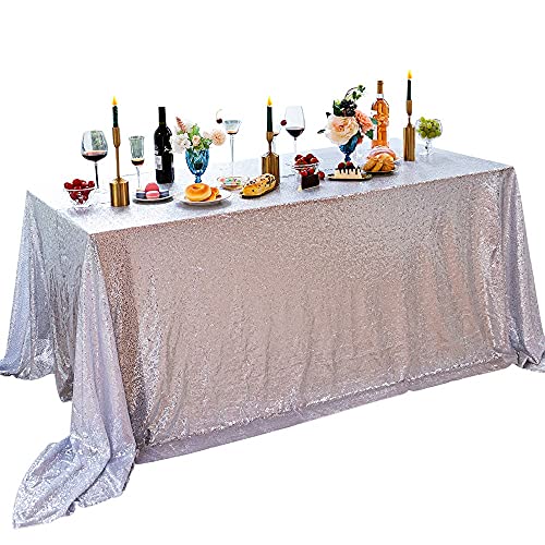 Gold Silber Schwarz Rosa Paillette Funkeln Tischdecke Tablecloth Rechteckige Tablecloth Tafeldecke Fleckabweisende Tischwäsche Pflegeleicht Tafeltuch Hochzeit Geburtstag(Silber3,130x200cm) von iTwinkle-Huang